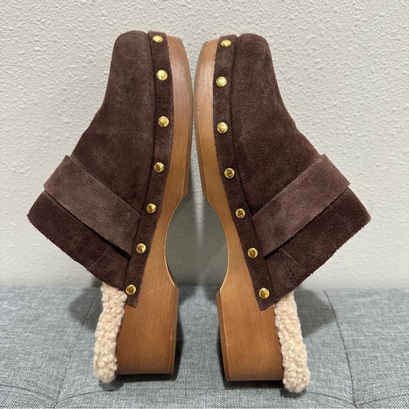 Vince Camuto Canzenee Chocolate Suede Mules with Gold Buckle - Picture 9 of 10